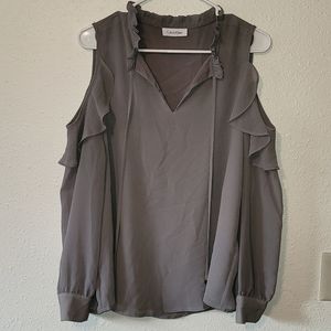 Calvin Klein Gray Blouse, exposed shoulder sleeve